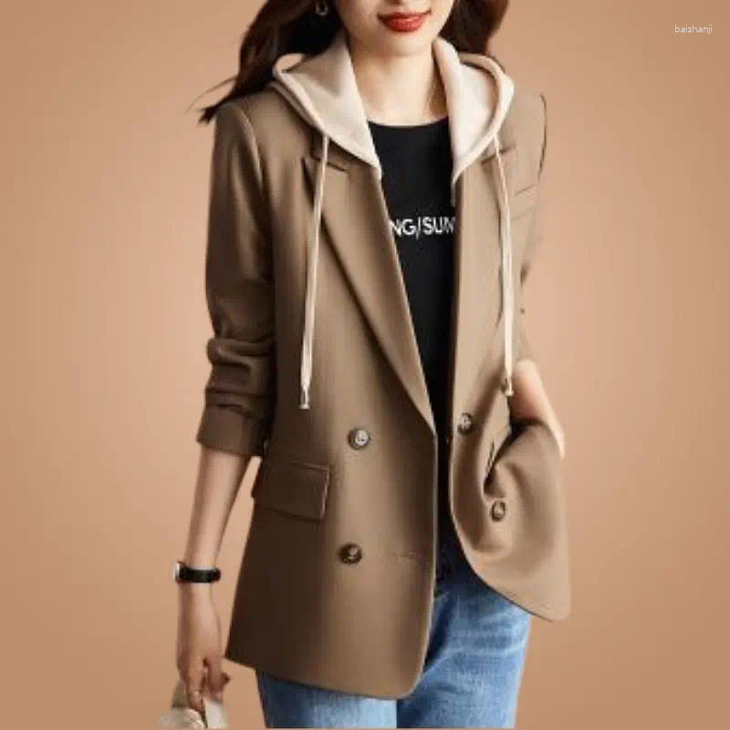 Womens Suits 2025 Spring Autumn Suit Coat Hooded Appear Thin Temperament Ladies Blazer Leisure Large Size Elegant Female Tops