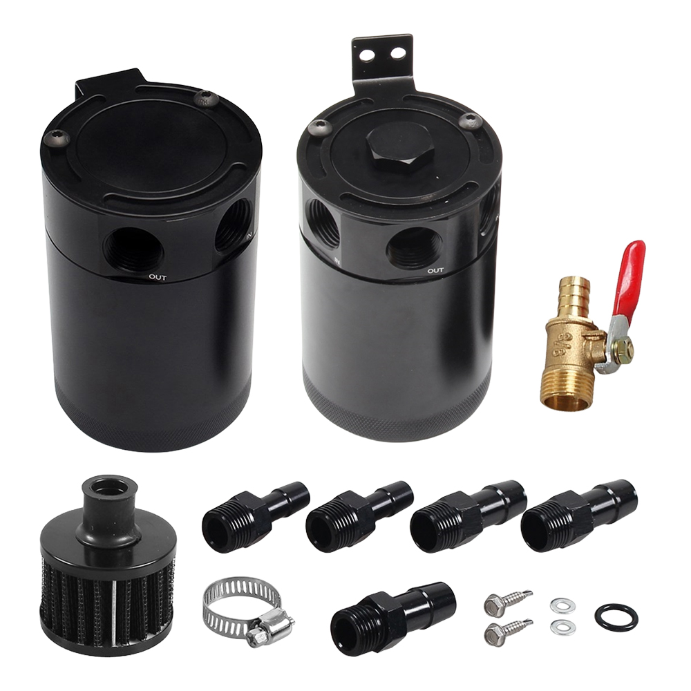 Universal Car Baffled Oil Catch Can Tank Aluminum Alloy Reservoir Separator 2/3 Port Fluid Filter Cylinder Breather Separator