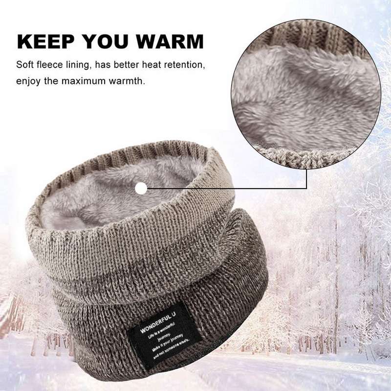 Winter for Men Fleece Ring Bandana Knitted Warm Solid Scarf Women Neck Warmer Thick Cashmere Hot Handkerchief Ski Mask