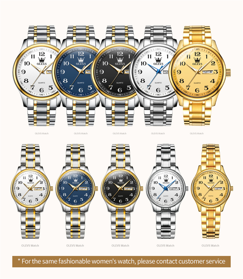 OLEVS 5567 Golden Quartz Couple Watches Paired Men and Women Brand Digits Dial Calendar Waterproof Lover's Watches Clock 9f5e0