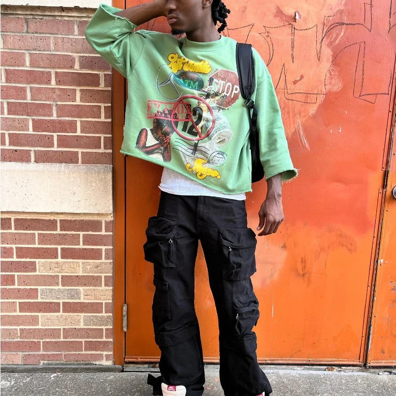 Y2k Street Trend Mens and Womens Hip Hop Graffiti Large Pattern Printing Shirt Harajuku Fashion Extra Large Loose T-shirt 241112