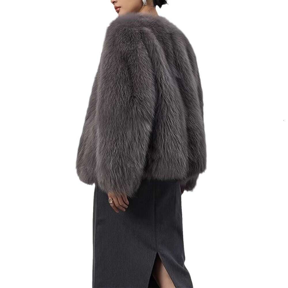 shanshi fur coat women Winter Warm Solid Color Imitation Women's Fur Coat
