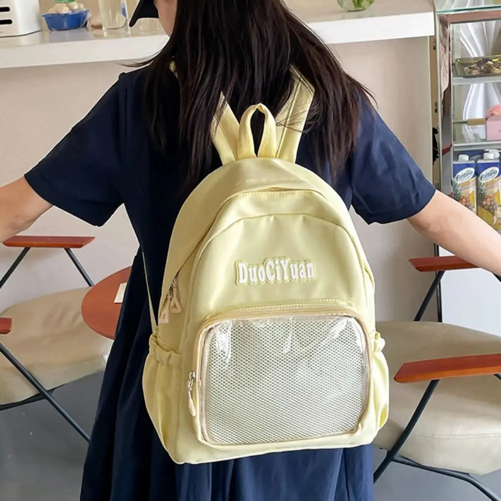 Fashion Nylon Jk Transparent Backpack Large Capacity Solid Color Pocket Itabag Y2k Simple Korean School Bag for 241111