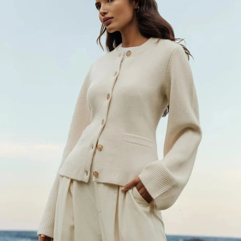 Elegant Wool Knitted Cardigan Jacket Women Autumn Winter Solid O Neck Single Breasted Slim Sweaters Streetwear Coat Outerwears 241111