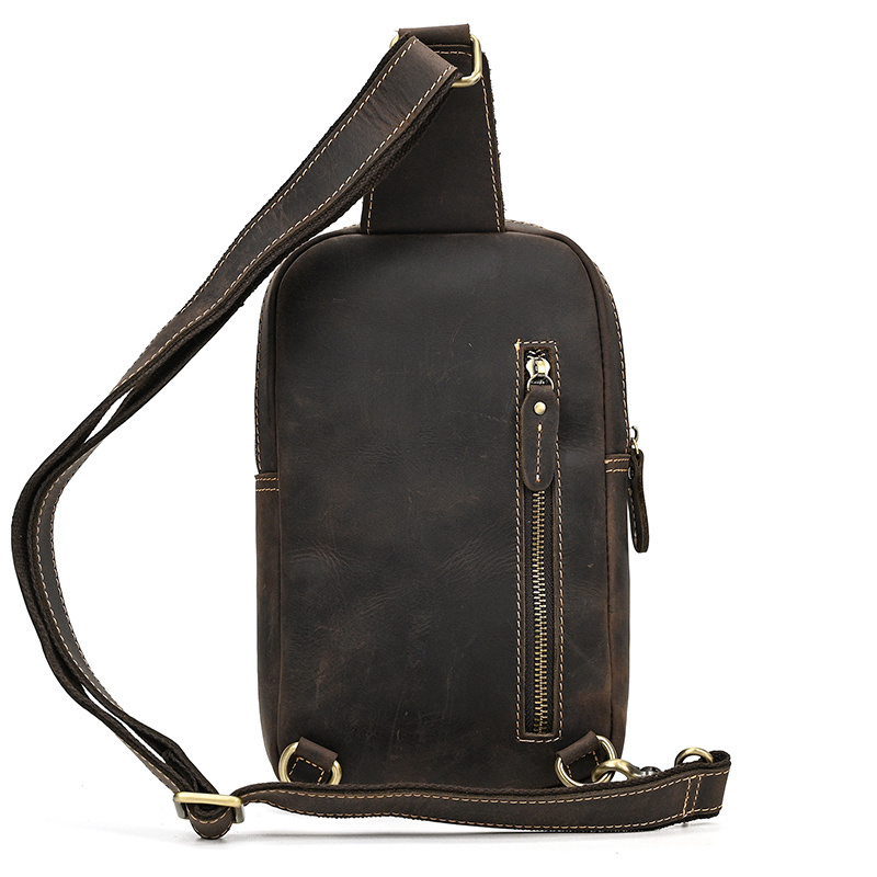 Mens Waist Vintage Bag Single Shoulder Chest Sling Pack Outdoor Sports Riding Cycling Front s Genuine Leather 694e8