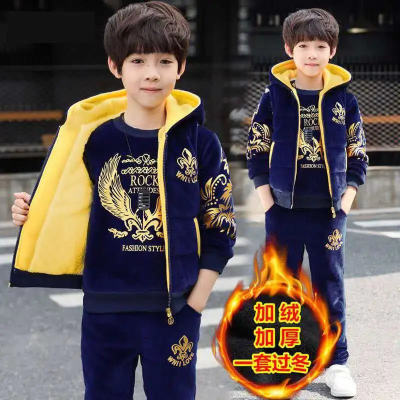 2024 winter Boys tracksuit Autumn Toddler Teenager Clothes tiger velvet jacket Sweater Pant Children Kids 8 9 10 11 12 year 241112