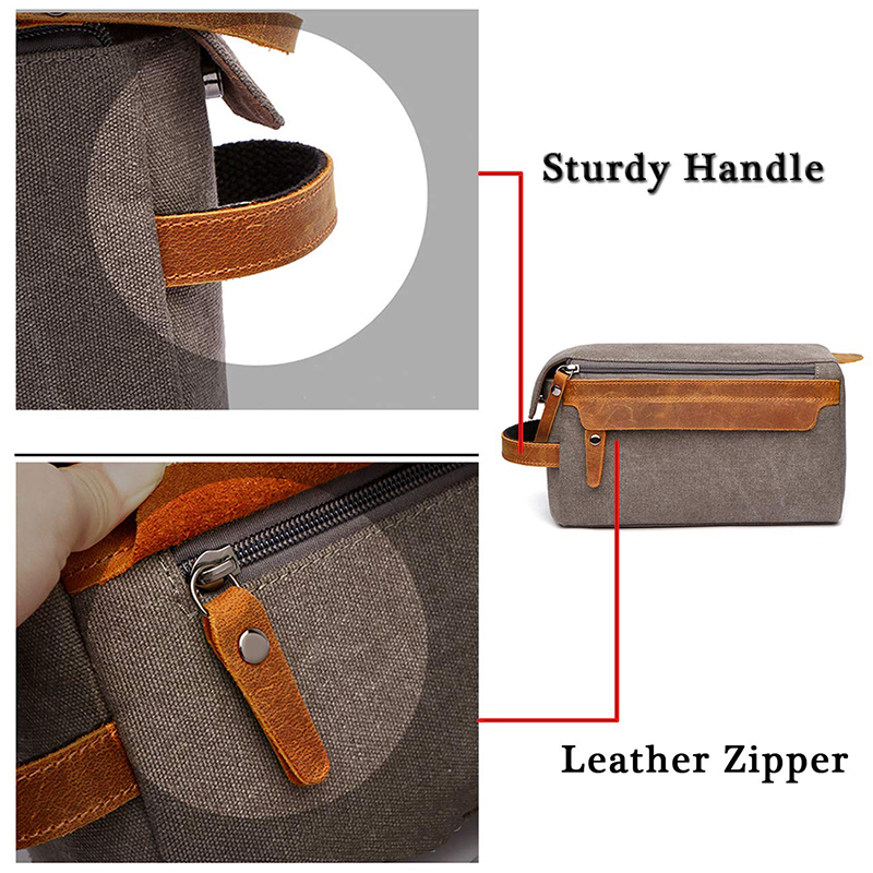 Mens Travel Toiletry Bag Canvas Leather Cosmetic Makeup Organizer Shaving Dopp Kits Toiletry Wash Shower Handbag