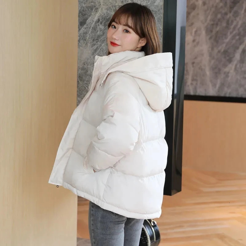 2024 Winter Jacket Women Puffy Parkas Hooded Thick Down Cotton Padded Parka Female Short Coat Slim Warm Outwear 241108