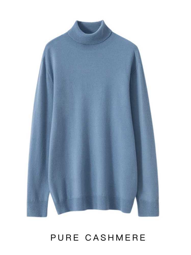 Linen mens autumn cashmere sweater with turtle collar and 100% Merino wool knit intelligent casual and warm basic clothing W2411111