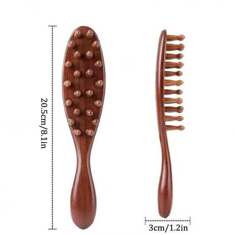 Golden Sandalwood Comb Head Meridian Comb Natural Sandalwood Long Handle Comb Multi functional Insert Teeth Massage Comb 22 Nails W241112