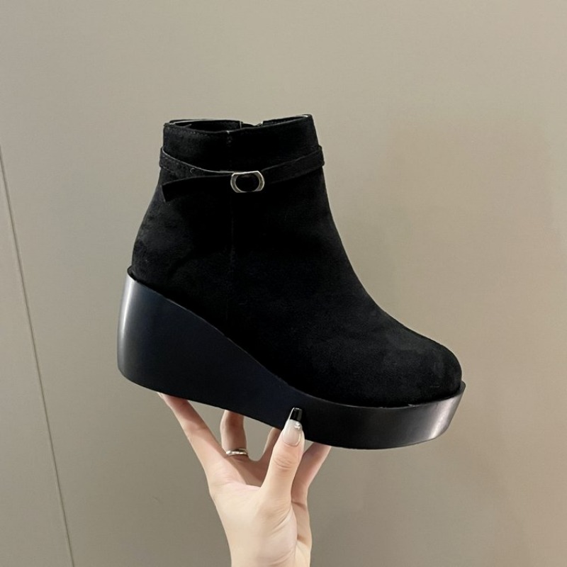 Women Boots Faux Suede Leather Wedge Platform Boots Hidden Heel Shoes High Top Casual Shoes for Woman Ankle Boot Size 36-43