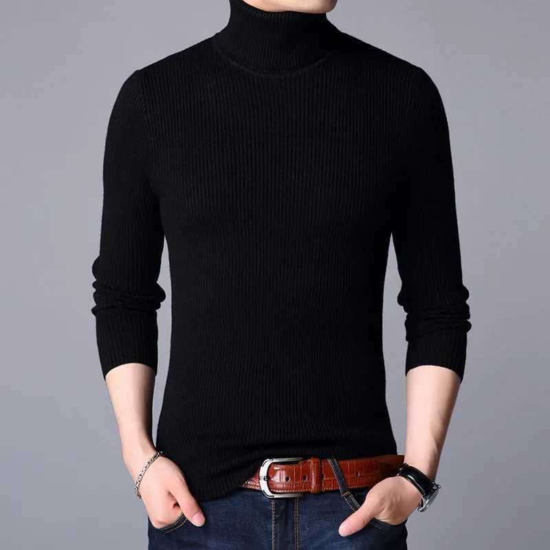 European Turtleneck Mens Sweater Daily Casual Sweater Jumper Vertical Stripe Knitted Ultra Thin White Sweater W2411111