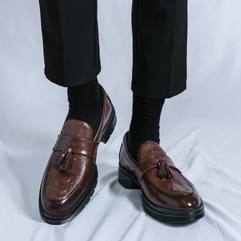 Men Business Formal Loafers Slipon Shoes Fashion Alligator Pattern British Style Leather Moccasins Flats 241111