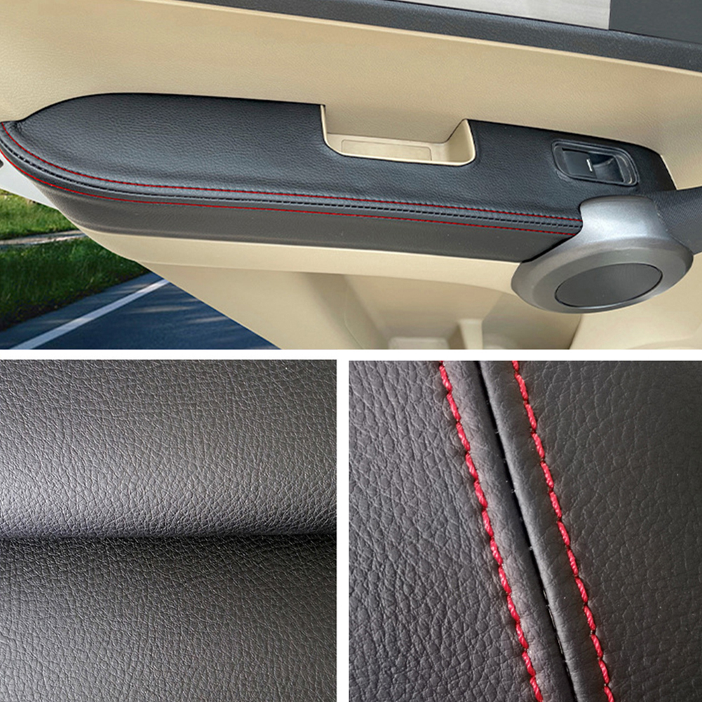 Black Leather Front For Honda CRV 2007 2008 2009 2010 2011 Car Door Armrest Panel Skin Cover Trim