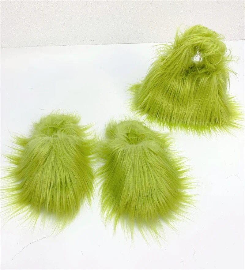 Faux Fur Slippers Women Winter Plush Warm Home Flat Slides Mongolian Wool Flip Flops Y2K Furry Shoes Cute Slippers 241111