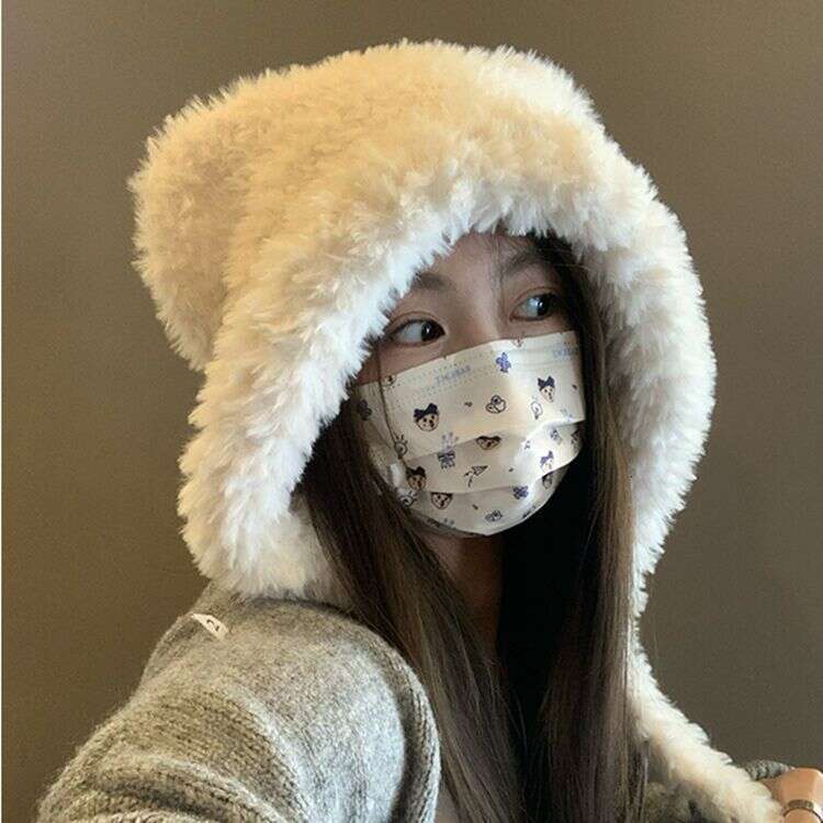 autumn and winter warm cute plush bear womens ear big lei feng fashionable cold protection headed hat