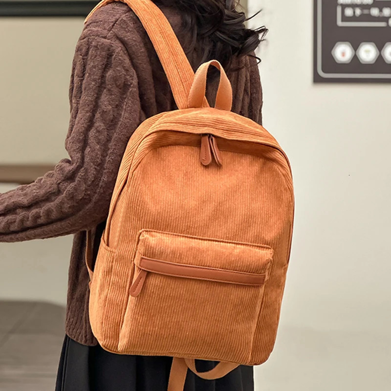 Stripe Simiple Corduroy Womens Backpack Teenage Harajuku Womens College Bag Student Womens Bag 241111