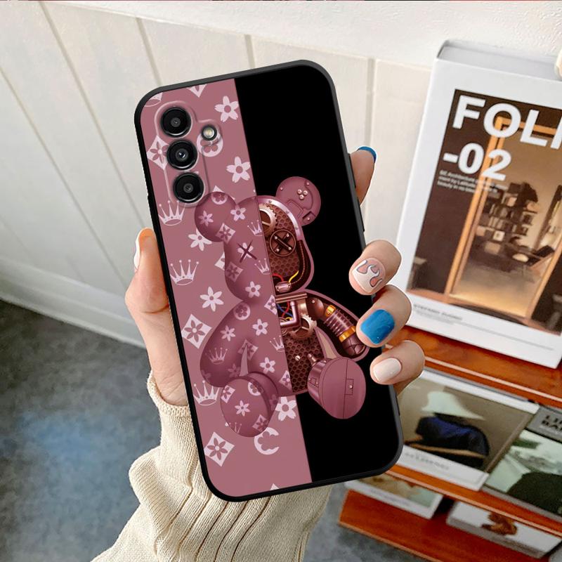 Case For Samsung Galaxy A52 A53 A12 A13 A54 A32 A51 A71 A23 A33 A21s A13 5G A22 A50 Black TPU Phone Case Robot Bear