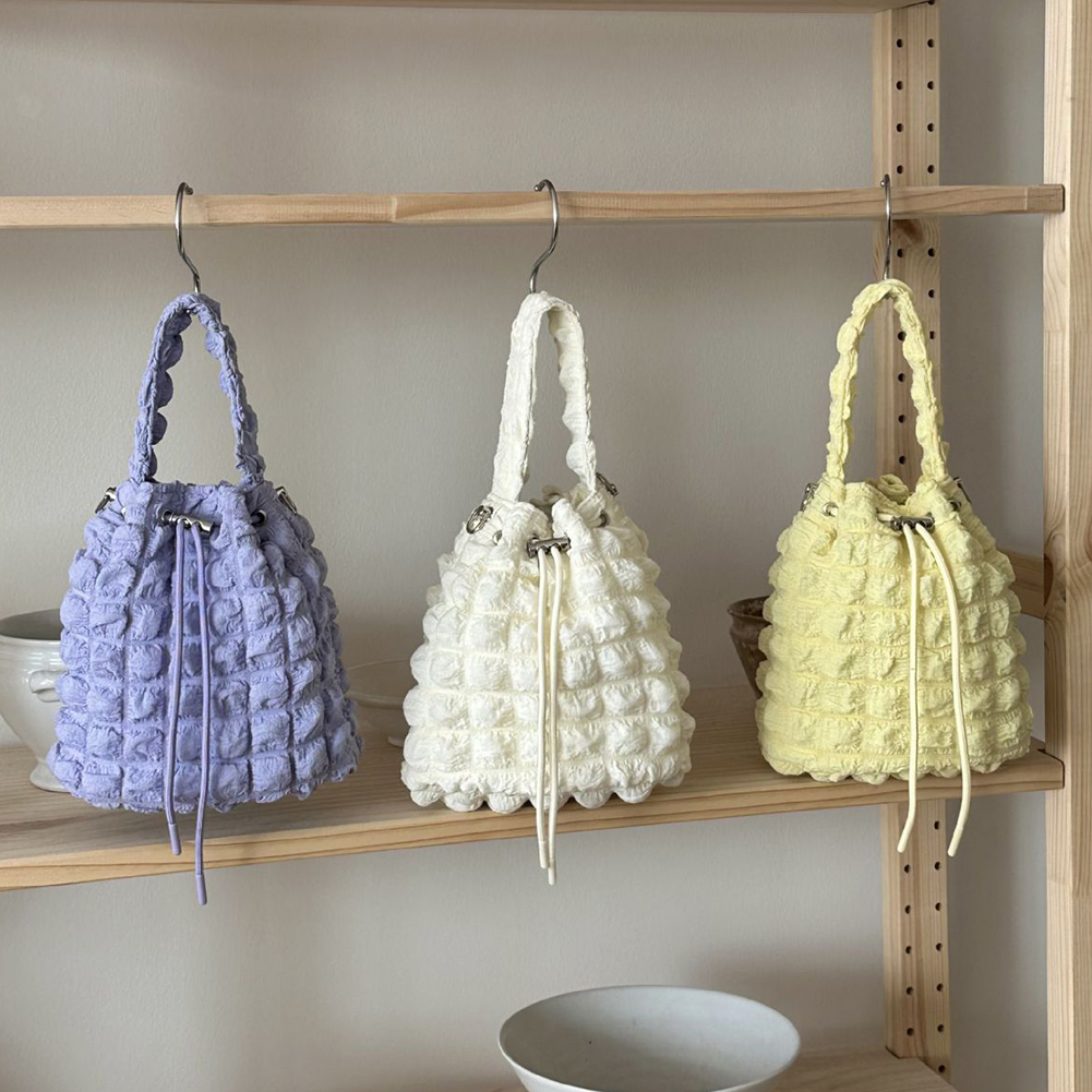 Sling Pleated Quilted Ladies Bag Soft Cloud Tote Bag Solid Color Versatile Drawstring for Party Travel Work smile