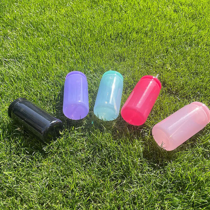 Recyclable Kids Aron 16Oz Plastic Acrylic Shaped Beer Cups Colored Cold Drink Soda Can With Colorful Pp Lids For UV DTF Wraps ,Sold By Case