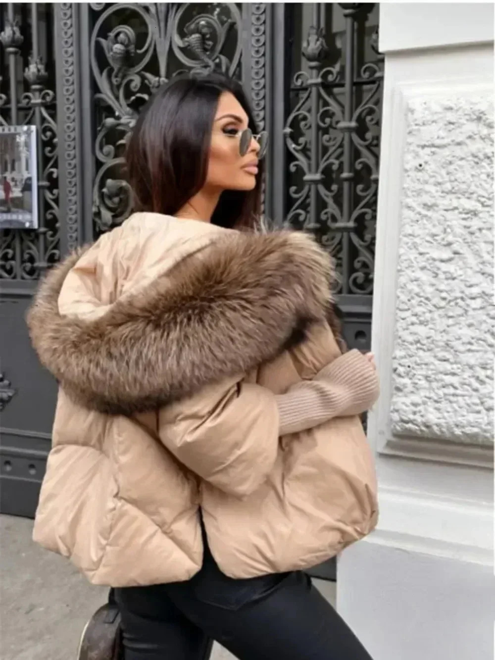 Real Fox Fur Coat Hooded Puff Jacket Womens White Duck Down Coat Womens Winter Natural Thick Loose Super Street Clothing 241112