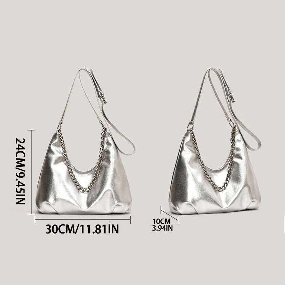 2024 European and American retro style sier large-capacity street trend chain shoulder crossbody Tote bag woman