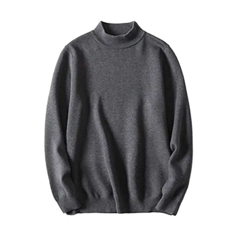 Mens winter high solid color sweater navy blue collar mens white sweater ultra-thin knit suitable for stripe knitting W2411111