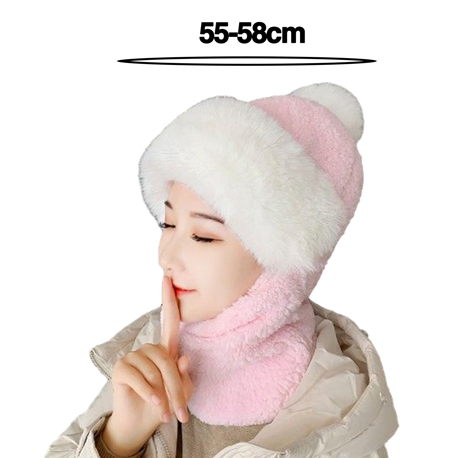Beanie Elastic with Face-covering Windproof Winter Scarf Set Hooded Soft Plush Warmth Women Hat Outdoor Ski