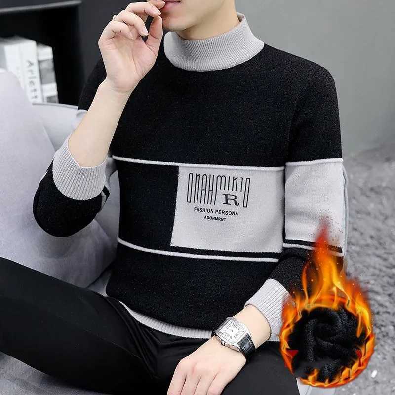 Mens autumn winter turtle neck long sleeves sweaters knitted casual underwear retro loose top W2411111