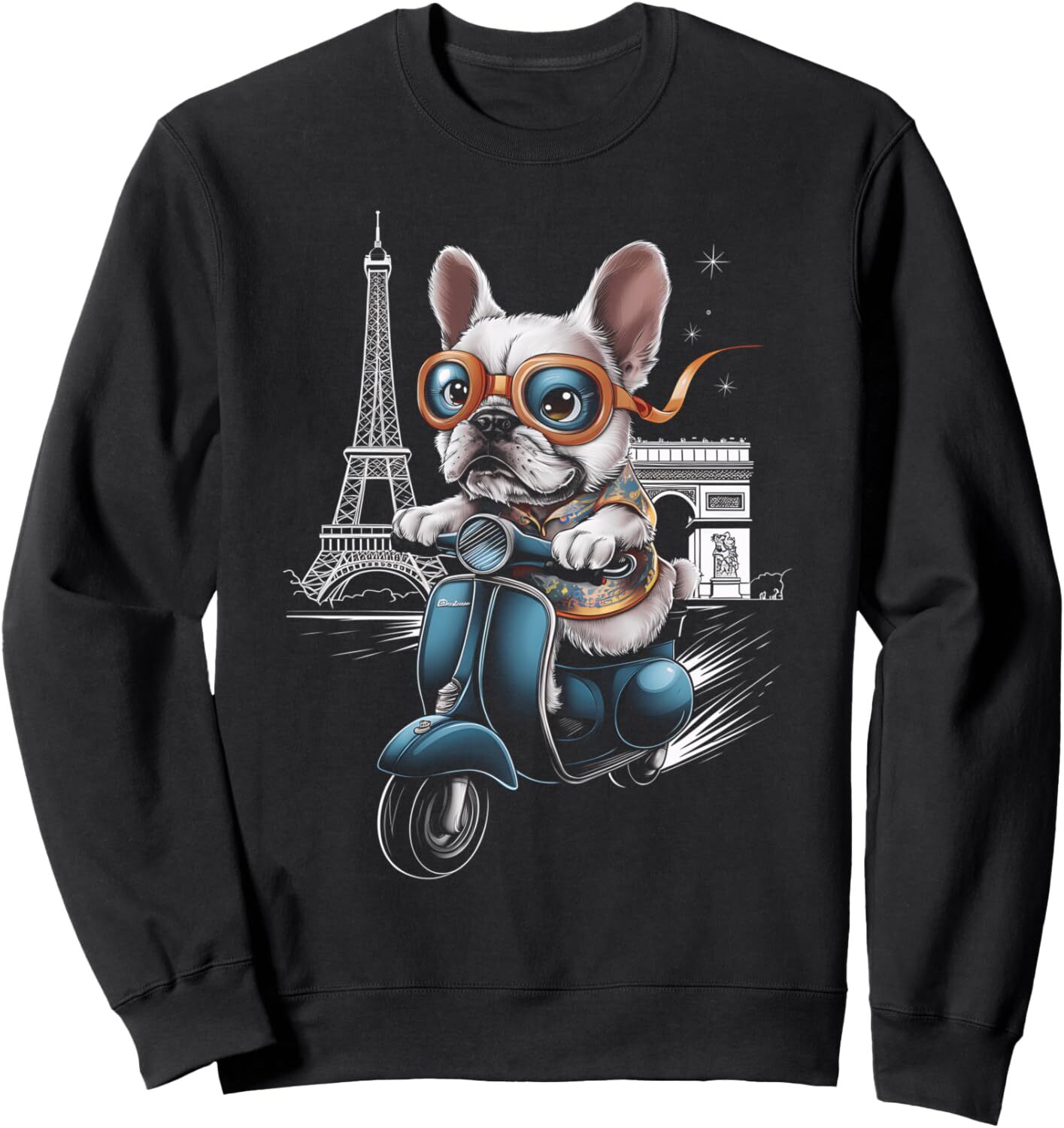 Long Sleeve Shirts for Men sweatshirt French Bulldog Paris Scooter Eiffel Tower France Graphic Sweatshirt T shirt Tee Streetwear Casual tops clothes