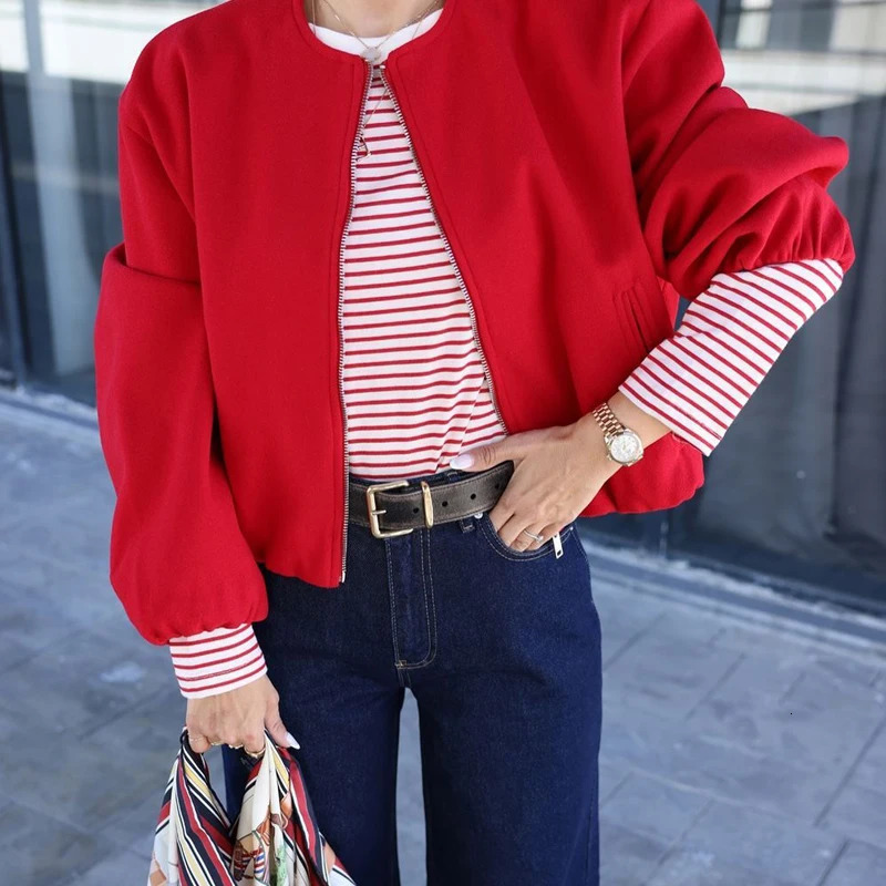 HXAO Autumn Womens Womens Jacket Soft Coarse Floral Crop Jacket Red Grey Beige Jacket Long Sleeve Oversized Jacket Casual Jacket 241111