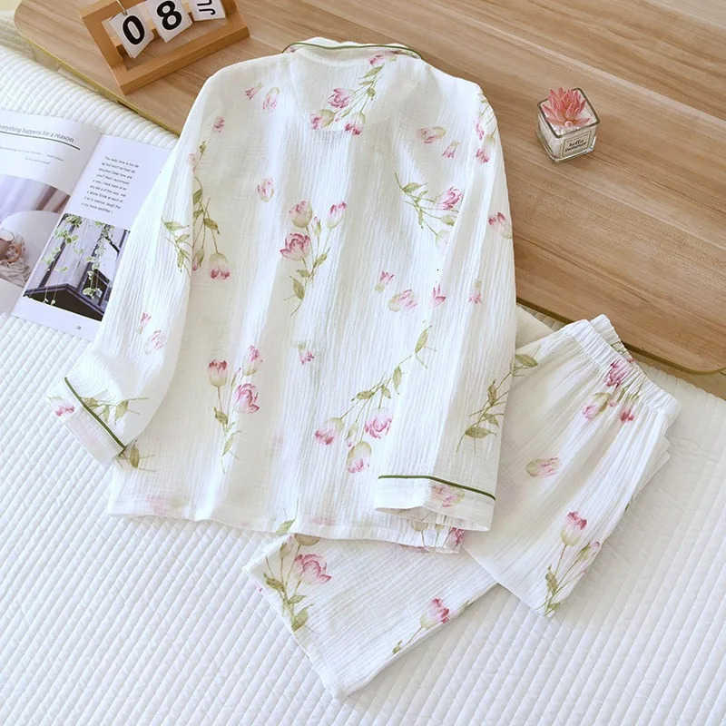 Flower Printed Pajamas Cotton Womens Pajamas Home Pajamas Long Sleeve Underwear Set Autumn Pajamas Girls Sleep 241112