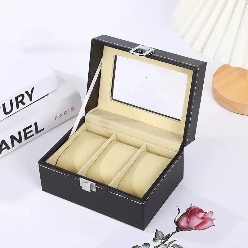 6-slot PU leather watch display storage watch box holder organizer black watch holder display box 241112