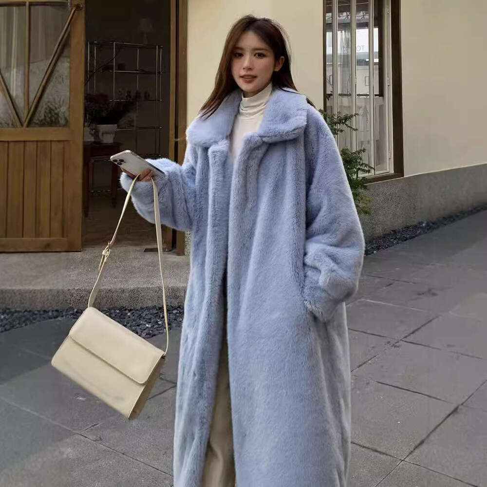 shanshi fur coat women Extended winter faux mink fur coat women's loose and thick collar clothes