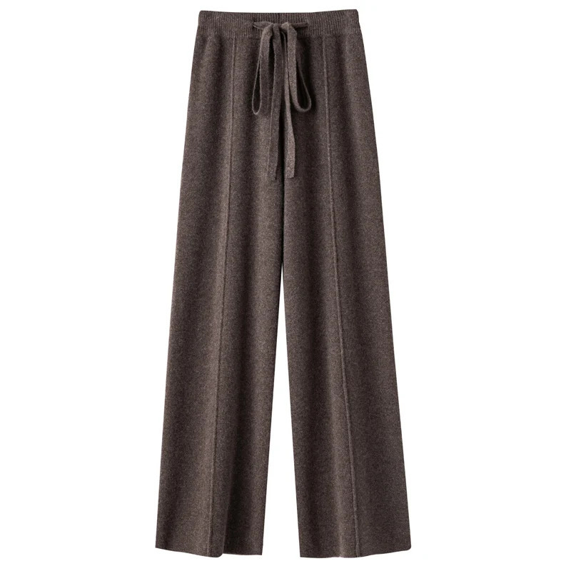 Casual and Comfortable seller Ladies Cashmere Wool Wide Leg Pants Solid Color Ladies Knit 100% Pure Wool Wide Leg Pants 241112