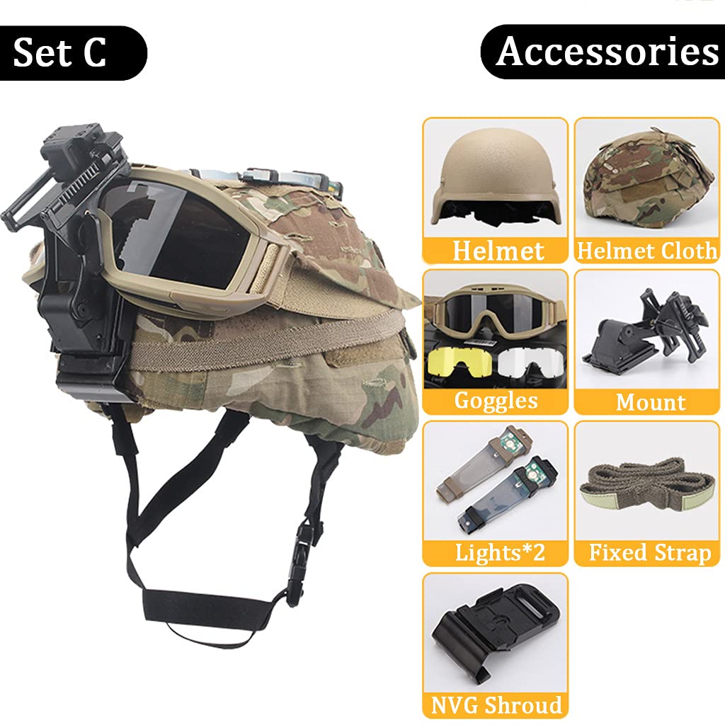 MICH Tactical Helmet Sets, with Helmet Cover & Goggles & NVG Mount, Army Combat Airsoft Paintball Helmd, for CS Airsoft Hunting