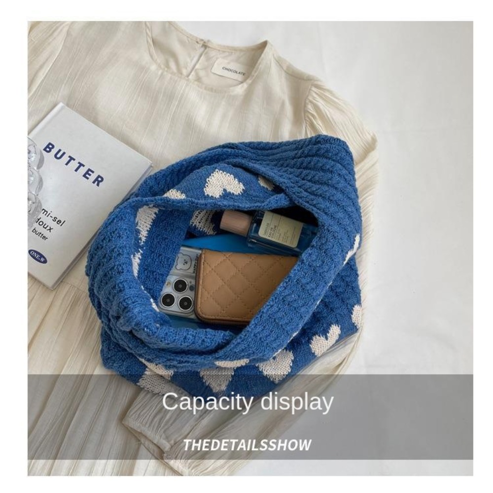 Knitted Handbags Female Large Capacity Totes Women's Shoulder Bag Autumn Winter Bag Purses Casual Woven Shopping