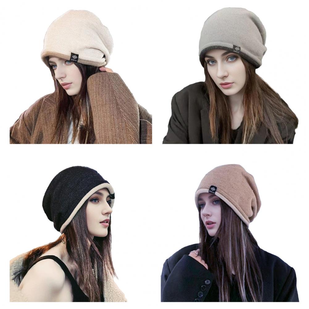 Women Knitted Elastic Thick Warm Winter Hat Soft Cold Resistant No Brim Beanie Baggy Lady Cap