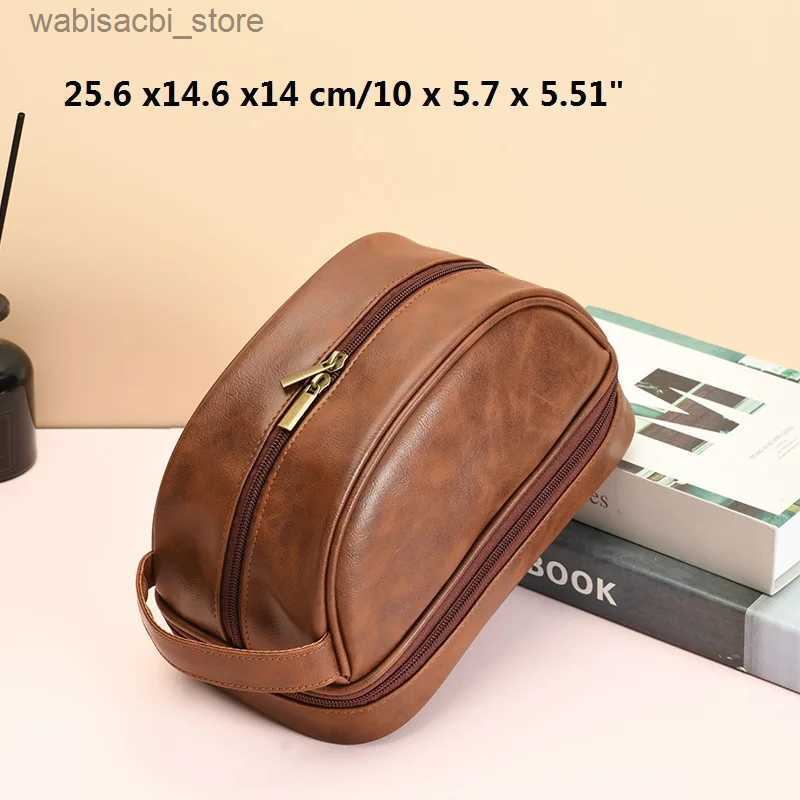 Cosmetic Bags Large Capacity Women Travel Cosmetic Makeup Bag Portable Men Leather Toiletry Shaving Storage Bathroom Wash Bag Multifunctional L49
