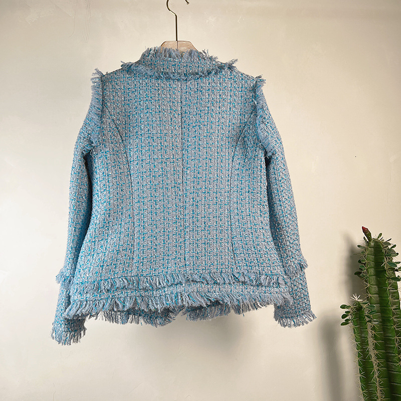 Womens 2024 Spring and Autumn French New Round Neck Thick Tweed Tassel Versatile Celebrity Little Fragrant Coat for Women 201017