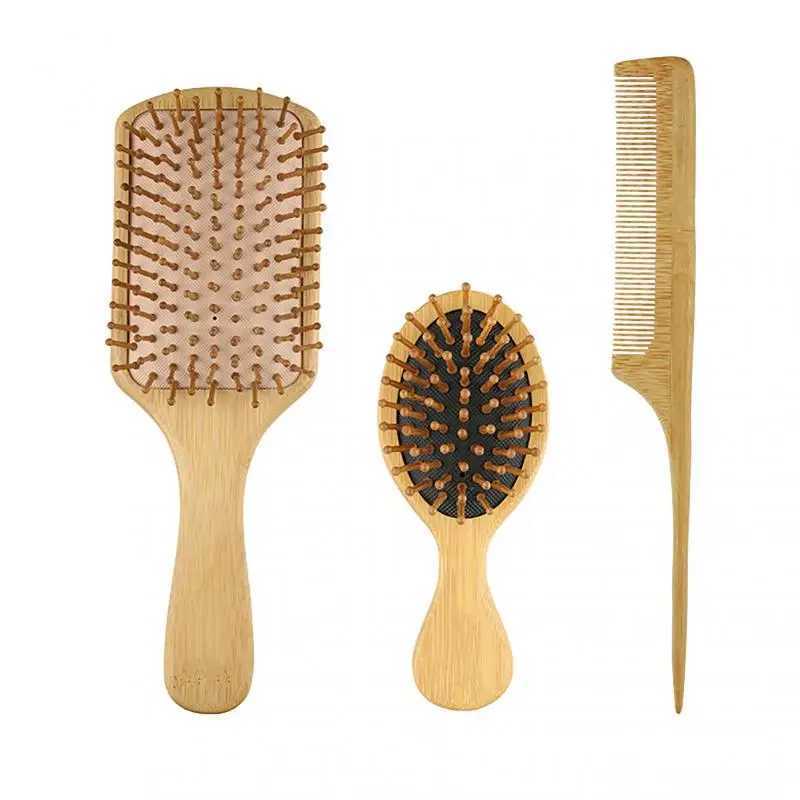 6-piece scalp massage comb wooden bamboo air cushion anti-static wide tooth double head flat comb hair salon styling tool W241112