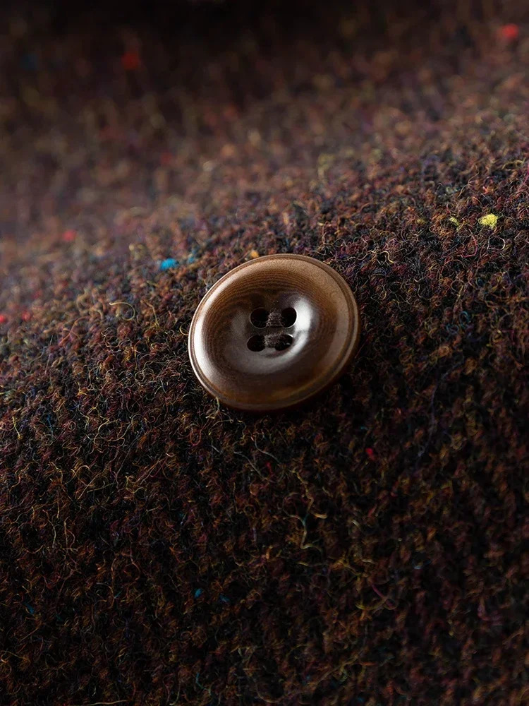 DUSHU Retro Sense Dark Coffee Brown Color Double Breasted Long Wool Coat for Women 2023 Winter Chic n Woolen Female 241112