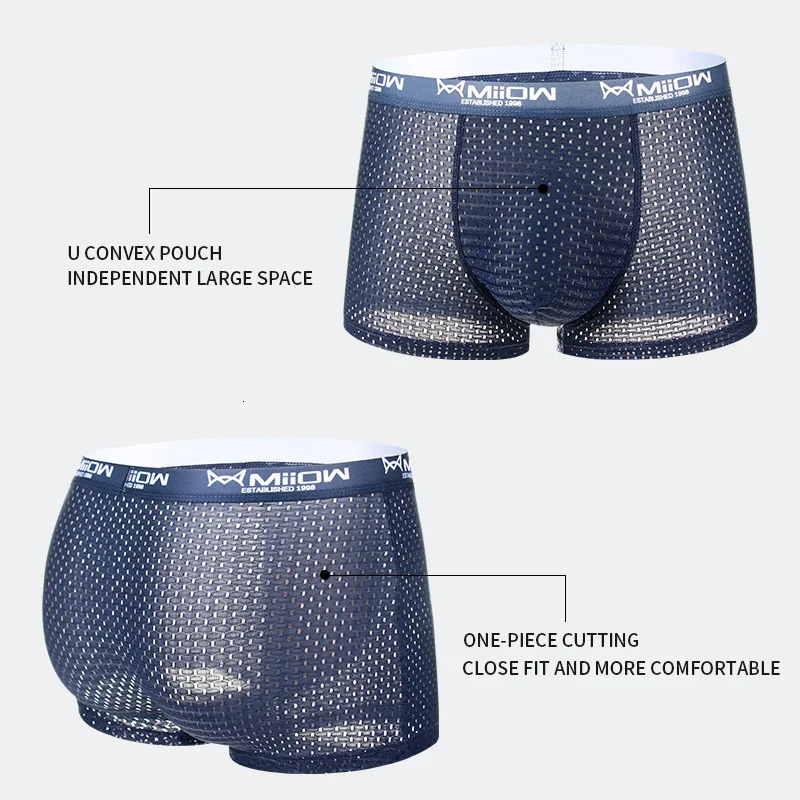 MiiOW Mesh Mens Boxing Shorts Ice Silk Boxing Underwear Breathable Graphene Antibacterial Mens Underwear Calzoncillos 241112