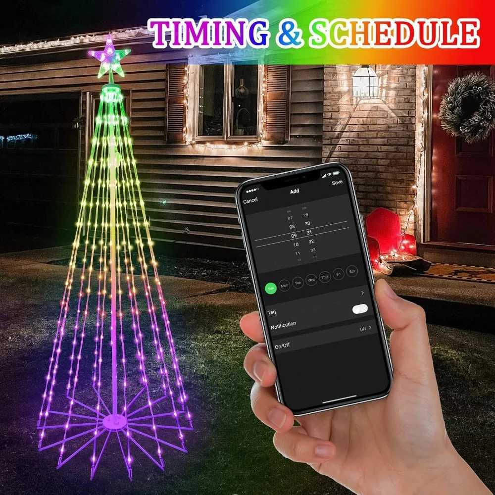 6Ft 265 LED Christmas Cone Tree Light Bluetooth Intelligent Waterproof Music Synchronized Flashing Light APP Remote ControlLX241112