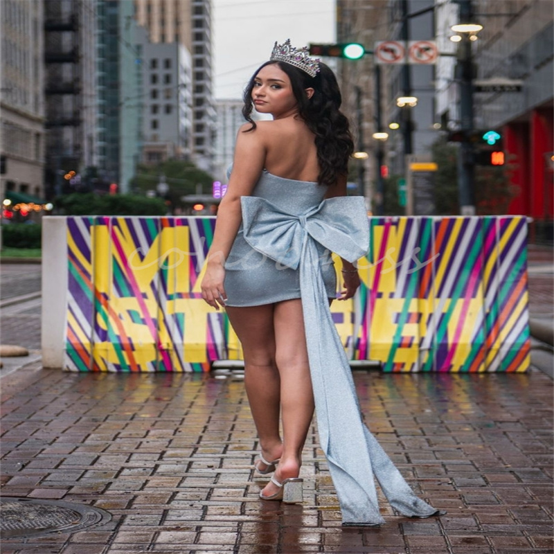 Luxury Mini Short Prom Dresses With Bow Elegant Strapless Sheath Evening Dinner Dress Sexy Cocktail Party Birthday Hoemcoming Graduation Vestio De Gal