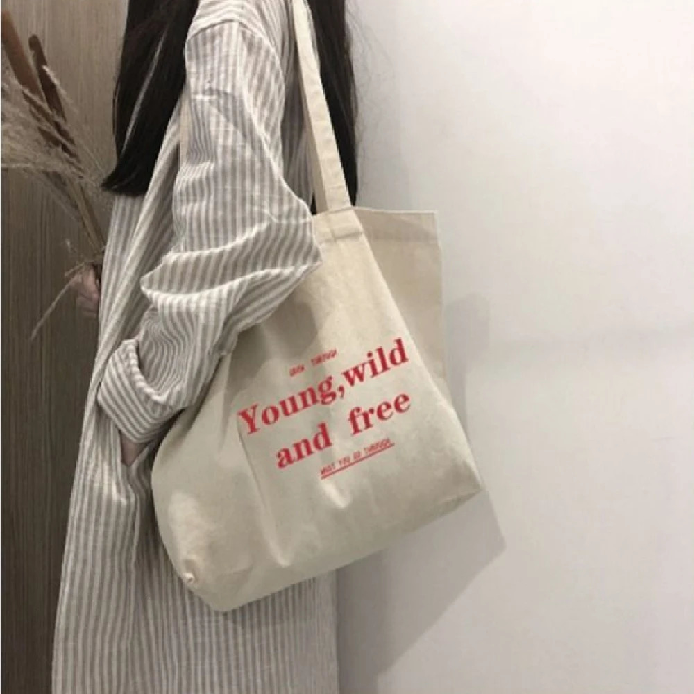 Womens Leisure Large Capacity Shoulder Bag Shopping Canvas Ugh Letter Fashion Harajuku Printing Ulzzang Handbag 241111