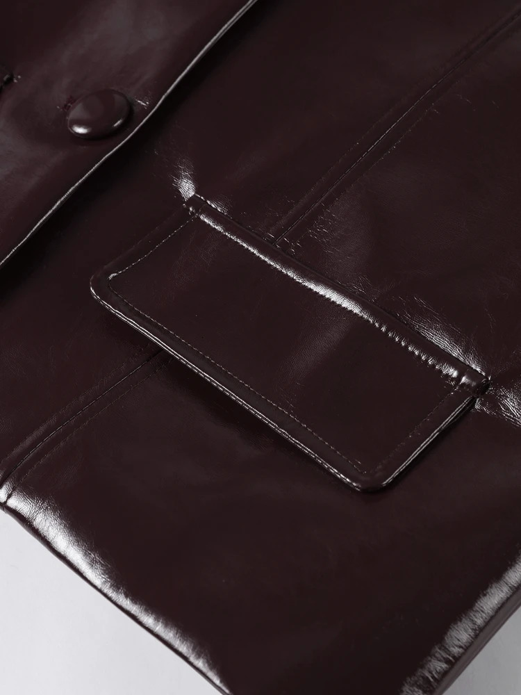 Fashionable womens leather jacket skiing suit elegant O-neck single chest womens coat high waist mini skiing motorcycle womens set 241112