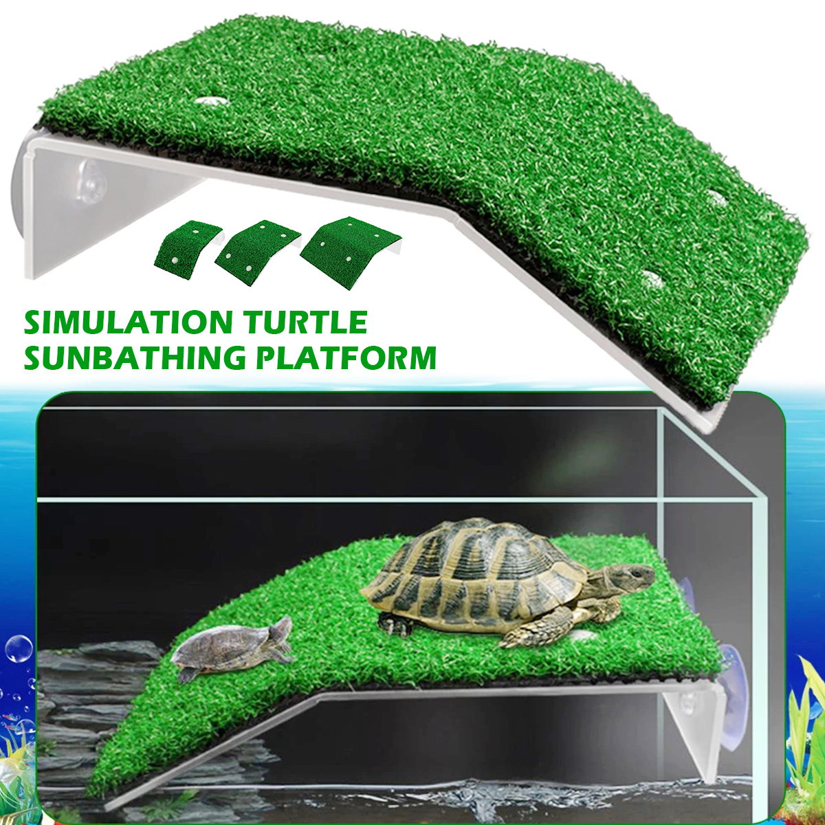 Aquarium Turtle Climbing Platform Fish Tank Simulation Lawn Turtle Resting Terrace Suction Cup Floating Tortoise Ramp Ladder
