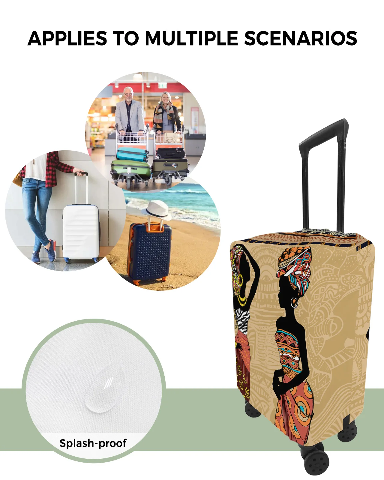 Ethnic Style African Women Black Women Lage Cover Stretch Baggage Protector Dust Cover for 18-32 Inch Travel Suitcase Case 9f8af 5 66912