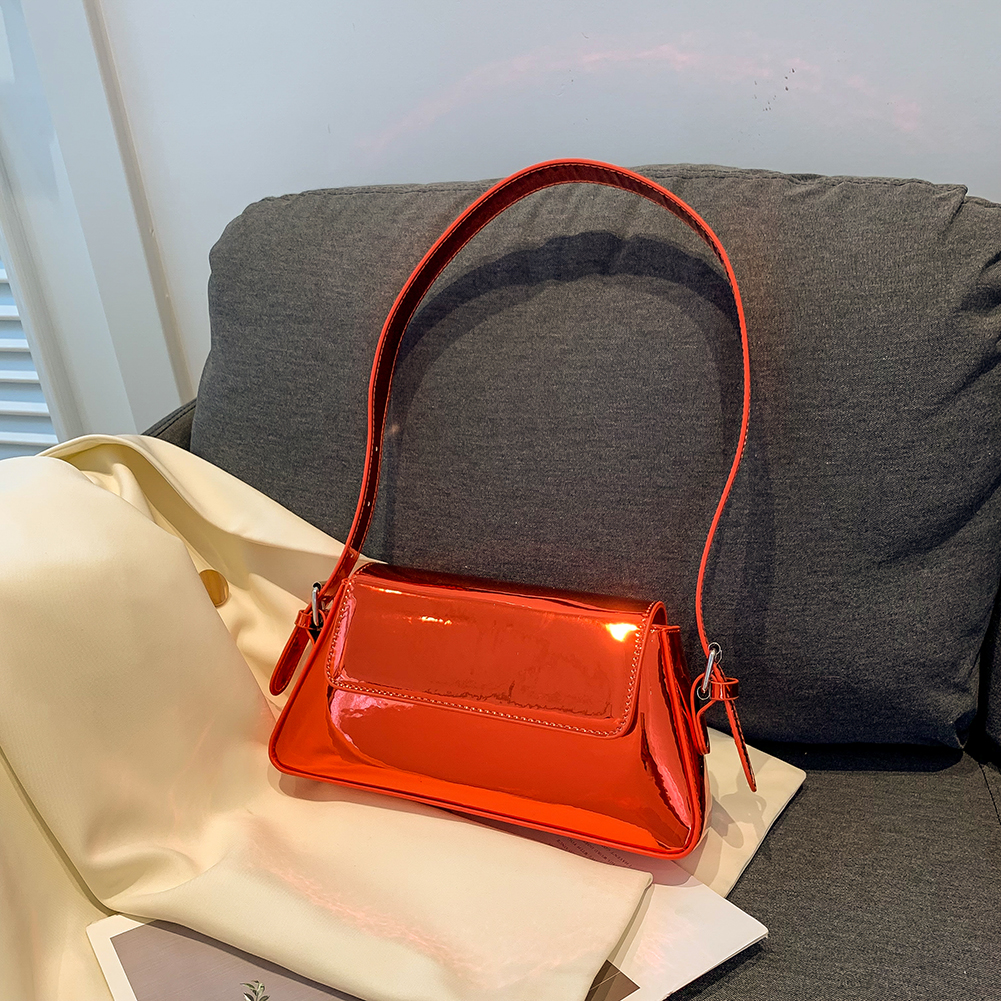 Y2K Underarm Bag Metallic Color Shoulder Bag PU Leather with Zipper & Buckle Women Commuter Daily Bag 0b15d